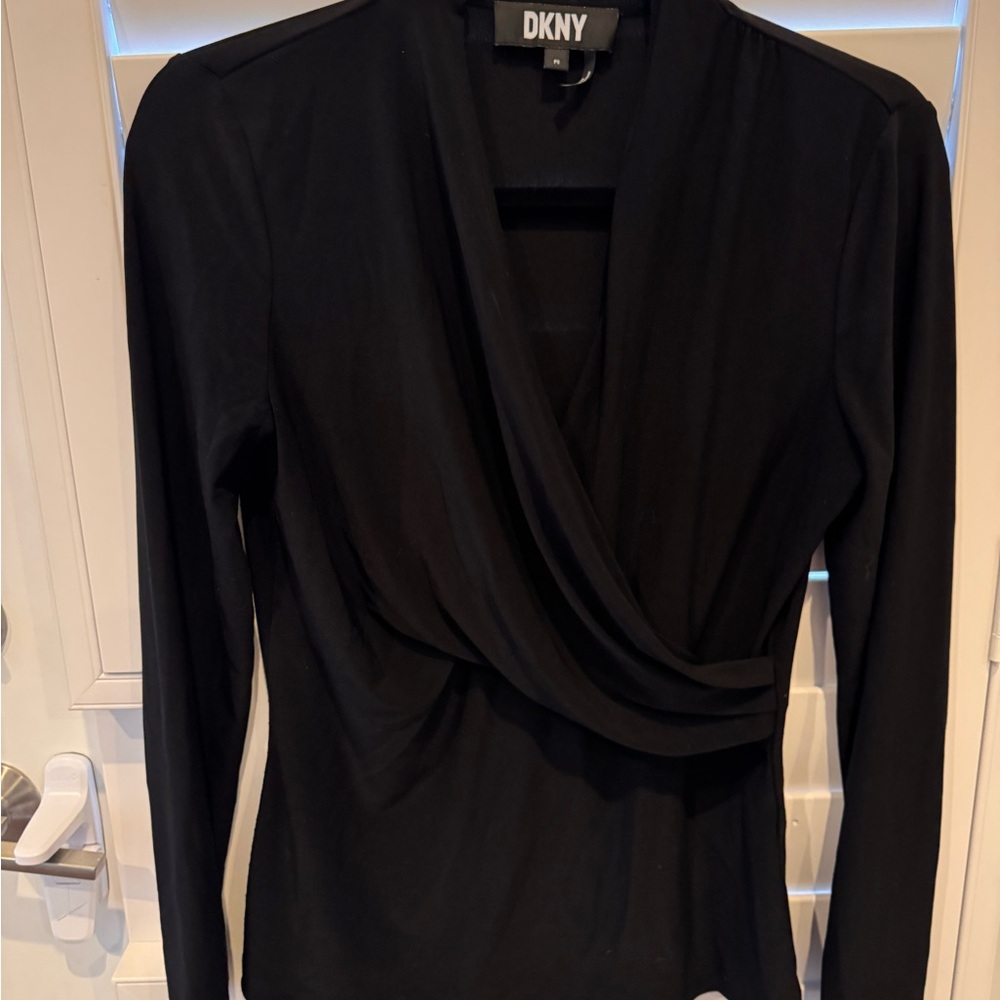 DKNY Elegant Black Drape Blouse
